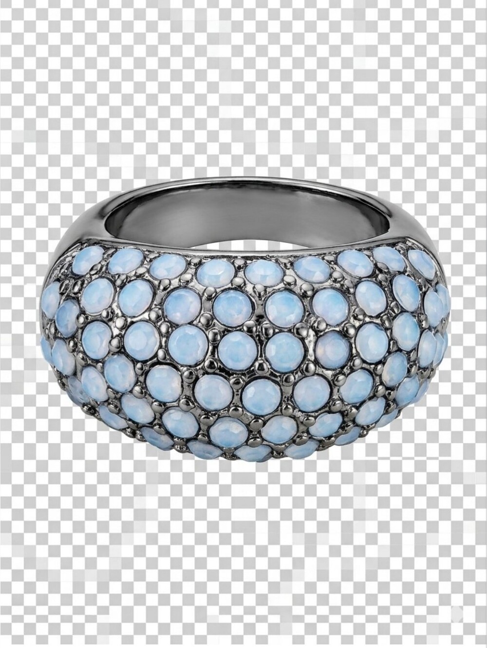 Silver Tone Blue Opal Dome Ring - Size 6